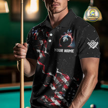 Load image into Gallery viewer, Customized Grunge US Flag Smoke Billiard Polo &amp; 1/4 Zip For Men, Patriotic 8 Ball Pool Team Jersey TDM4546