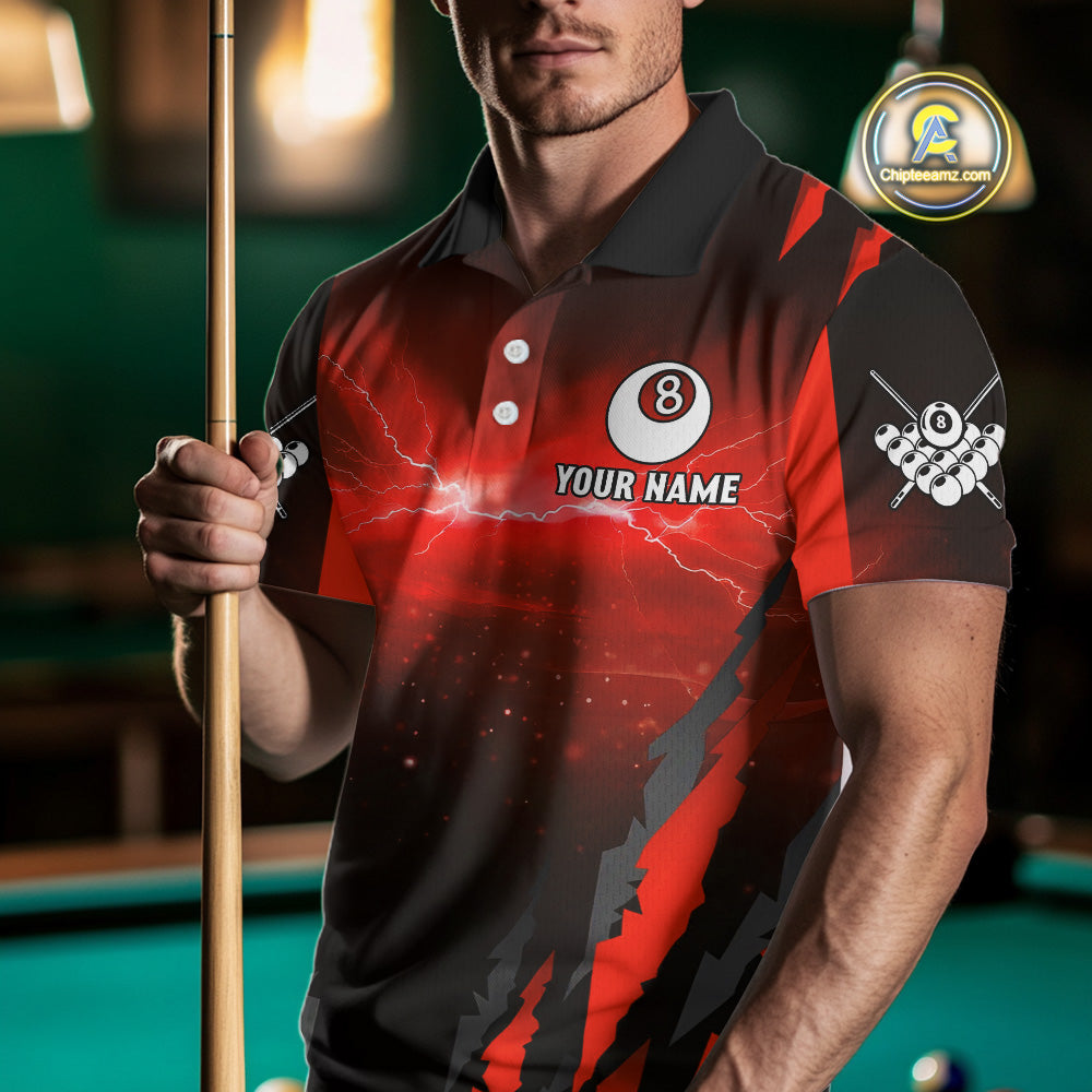 Personalized Thunder Lightning Wolf Billiard Shirt For Men, 8 Ball Billiard Team Jerseys |Red TDM4549