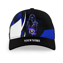 Load image into Gallery viewer, Personalized Blue Grim Reaper 8 Ball Billiard Cap Hats Custom Billiard Hats Gifts For Pool Player TDM2461