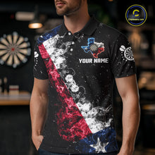 Load image into Gallery viewer, Personalized Black Grunge Texas Flag Smoke Darts Shirt For Men, Patriotic Team Dart Jerseys TDM5178