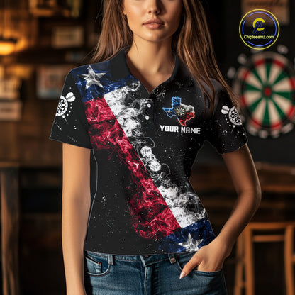 Personalized Black Grunge Texas Flag Smoke Darts Shirt For Women, Patriotic Team Dart Jerseys TDM5178