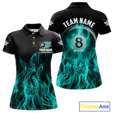 Load image into Gallery viewer, Turquoise Flaming 8 Ball Billiard Polo &amp; 1/4 Zip For Women Custom Billiard Jersey, Pool Team Shirts TDM5433