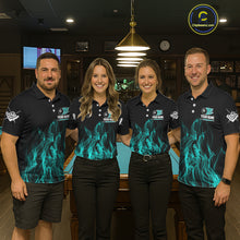 Load image into Gallery viewer, Turquoise Flaming 8 Ball Billiard Polo &amp; 1/4 Zip For Men Custom Billiard Jersey, Pool Team Shirts TDM5433