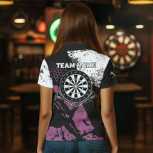 Load image into Gallery viewer, Pink Black Grunge Darts Polo, 1/4 Zip Custom Dart Shirt For Women Dart Jersey TDM3541