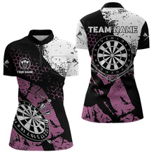 Load image into Gallery viewer, Pink Black Grunge Darts Polo, 1/4 Zip Custom Dart Shirt For Women Dart Jersey TDM3541