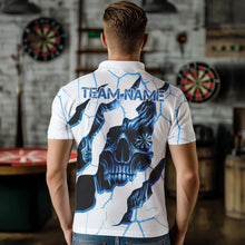 Load image into Gallery viewer, Personalized Skull White Blue Grunge Darts Polo &amp; Quarter-Zip For Men Custom Dart Team Jerseys TDM3705