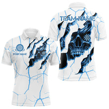 Load image into Gallery viewer, Personalized Skull White Blue Grunge Darts Polo &amp; Quarter-Zip For Men Custom Dart Team Jerseys TDM3705