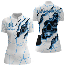 Load image into Gallery viewer, Personalized Skull White Blue Grunge Darts Polo &amp; Quarter-Zip For Women Custom Dart Team Jerseys TDM3705
