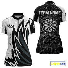 Load image into Gallery viewer, Personalized Black White Break Glass Dart Shirts For Women Custom Wings Dart Jersey Polo &amp; 1/4 Zip TDM3881