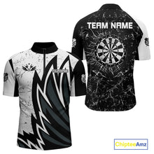 Load image into Gallery viewer, Personalized Black White Break Glass Dart Shirts For Men Custom Wings Dart Jersey Polo &amp; 1/4 Zip TDM3881
