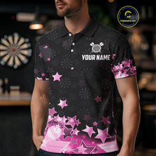 Load image into Gallery viewer, Funny Custom Dart Shirt For Men, Pink Black Glowing Star Pattern Darts Polo &amp; Quarter Zip TDM3885