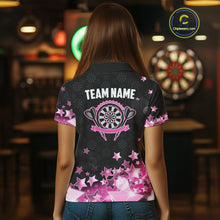 Load image into Gallery viewer, Funny Custom Dart Shirt For Women, Pink Black Glowing Star Pattern Darts Polo &amp; Quarter Zip TDM3885