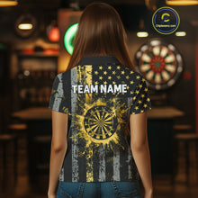 Load image into Gallery viewer, Custom Gold Grunge US Flag Patriotic Darts Shirt For Women, Retro Darts Board Darts Team Jerseys TDM3972