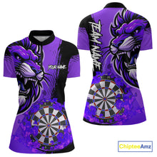 Load image into Gallery viewer, Purple Funny Darts Flame Lion Custom Polo &amp; Quarter-Zip, Personalized Women Dart Shirts Dart Jerseys TDM3973