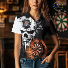 Load image into Gallery viewer, Personalized Grunge Skull Crack Wall Women Dart Shirts Custom Darts League Team Jerseys |Orange TDM3975