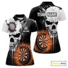 Load image into Gallery viewer, Personalized Grunge Skull Crack Wall Women Dart Shirts Custom Darts League Team Jerseys |Orange TDM3975