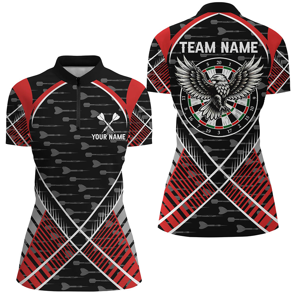 Darts Eagle Arrow Pattern Custom Polo & Quarter-Zip Shirts For Women, Darts Team Jerseys Apparel |Red TDM2202