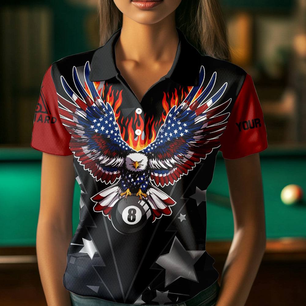 Personalized Eagle American Fire Flame Women Billiard Shirts Custom Patriotic Billiard Pool Jerseys TDM2726