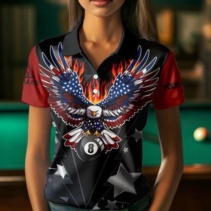 Personalized Eagle American Fire Flame Women Billiard Shirts Custom Patriotic Billiard Pool Jerseys TDM2726