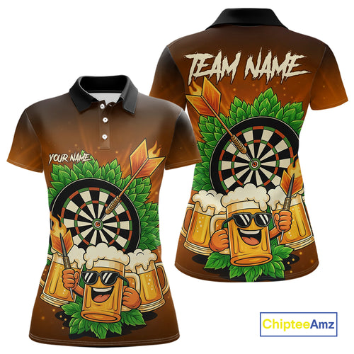 Funny Beer And Dartboard Womens Dart Shirts Custom Dart Jerseys Drinking Team Shirt Polo & 1/4 Zip TDM5183