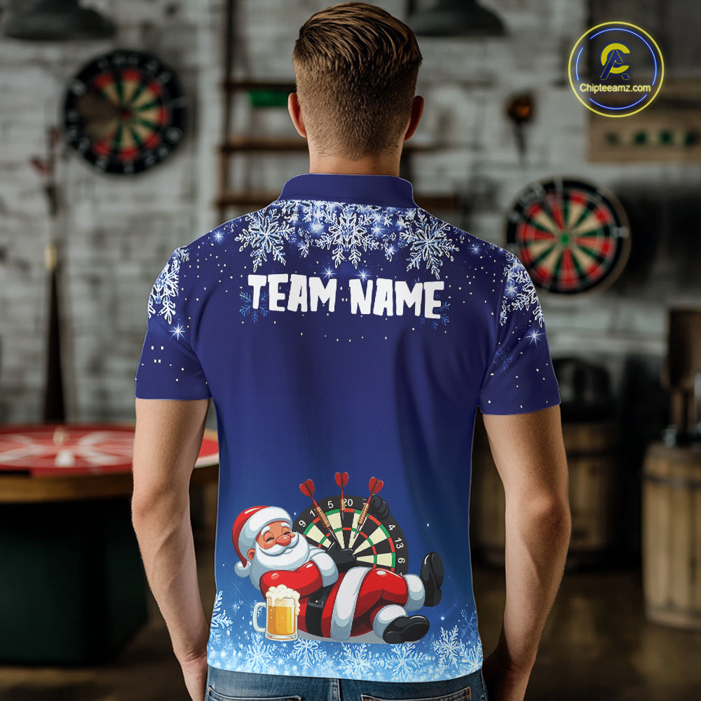 Funny Santa Blue Christmas Darts Shirt For Men Custom Snowflake Xmas Darts Jersey Gifts TDM5190