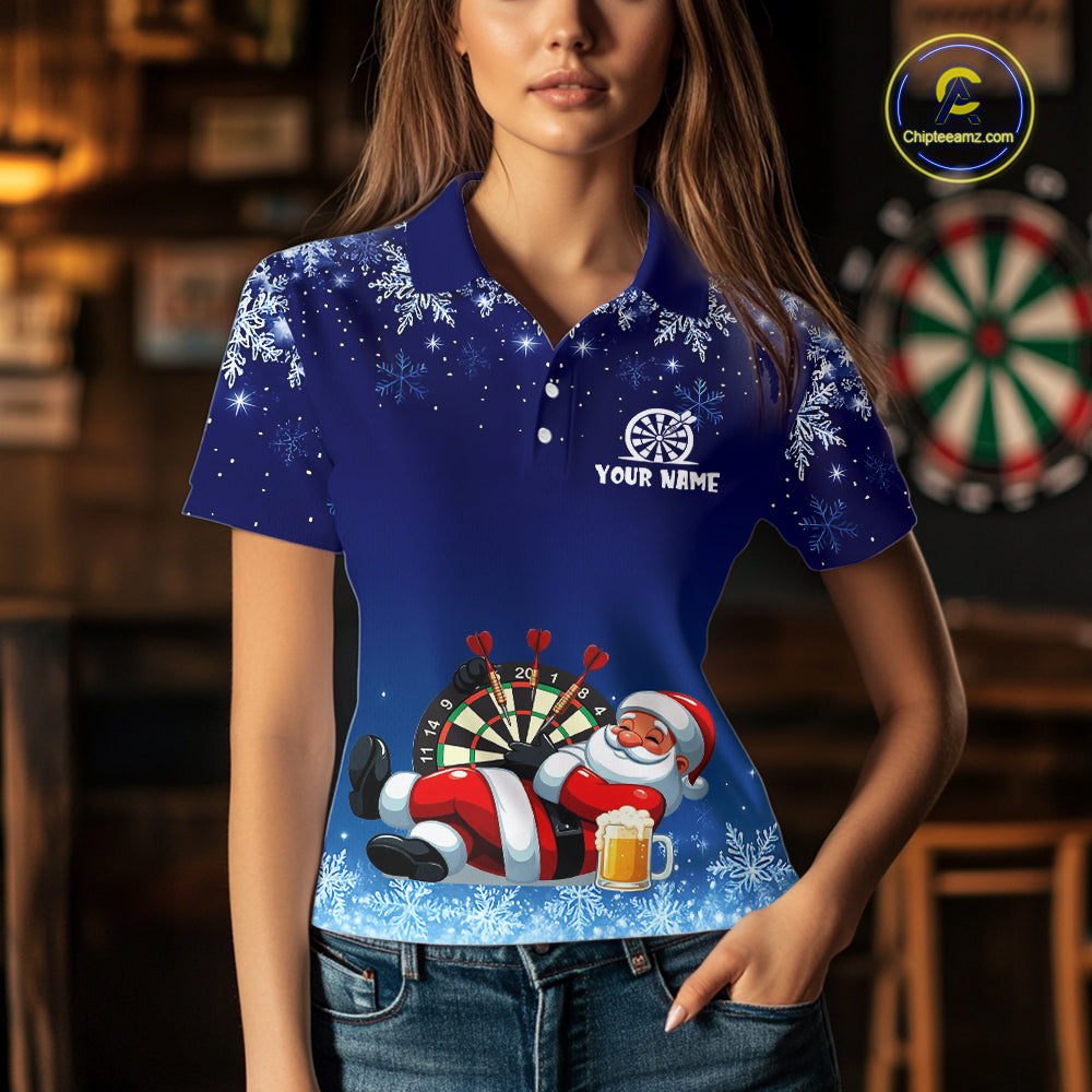 Funny Santa Blue Christmas Darts Shirt For Women Custom Snowflake Xmas Darts Jersey Gifts TDM5190