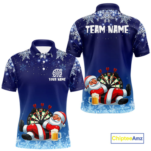 Funny Santa Blue Christmas Darts Shirt For Men Custom Snowflake Xmas Darts Jersey Gifts TDM5190