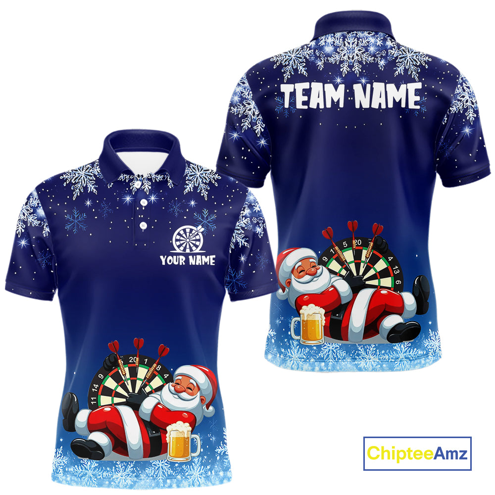 Funny Santa Blue Christmas Darts Shirt For Men Custom Snowflake Xmas Darts Jersey Gifts TDM5190
