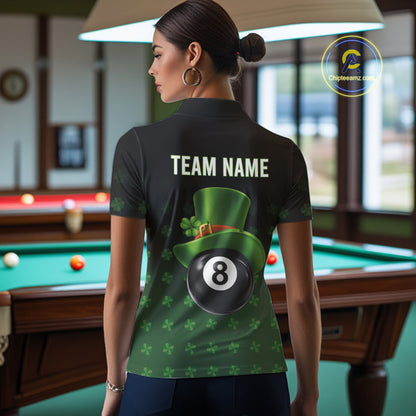 Black And Green 8 Ball Pool Shamrock Billiard Shirt For Women Custom St Patrick Day Billiard Jersey TDM5706