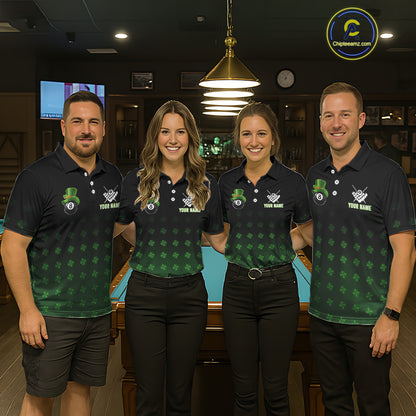 Black And Green 8 Ball Pool Shamrock Billiard Shirt For Women Custom St Patrick Day Billiard Jersey TDM5706