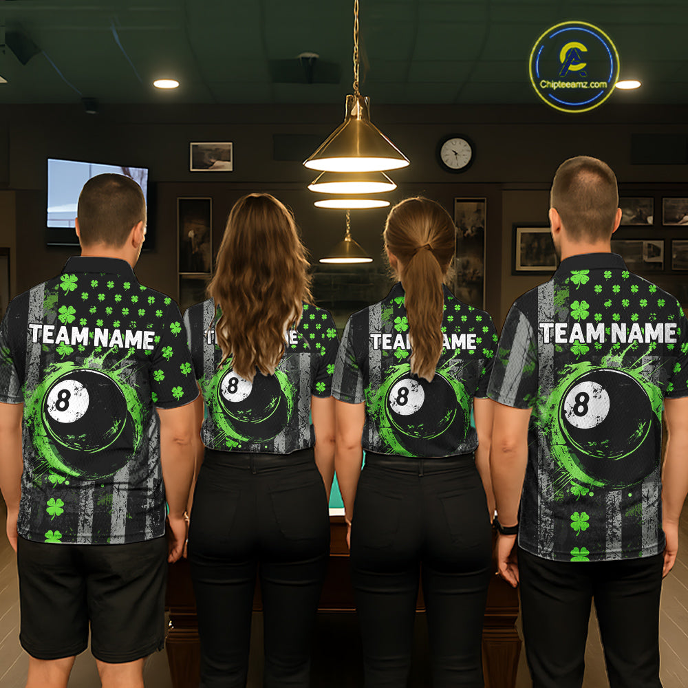 Green Grunge US Flag Luckiest Shamrock Billiard Shirt For Women Custom St Patrick Day Pool Jersey TDM5710