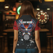 Load image into Gallery viewer, Personalized Fire American Flag Eagle Darts Shirts For Women Custom Pride Patriotic Dart Jerseys TDM3714