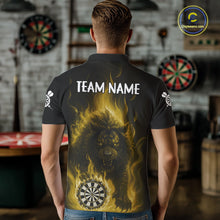 Load image into Gallery viewer, Yellow Flaming Lion Darts Shirts For Men Custom Fire Darts League Jersey Team Polo &amp; 1/4 Zip TDM6066