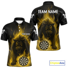 Load image into Gallery viewer, Yellow Flaming Lion Darts Shirts For Men Custom Fire Darts League Jersey Team Polo &amp; 1/4 Zip TDM6066