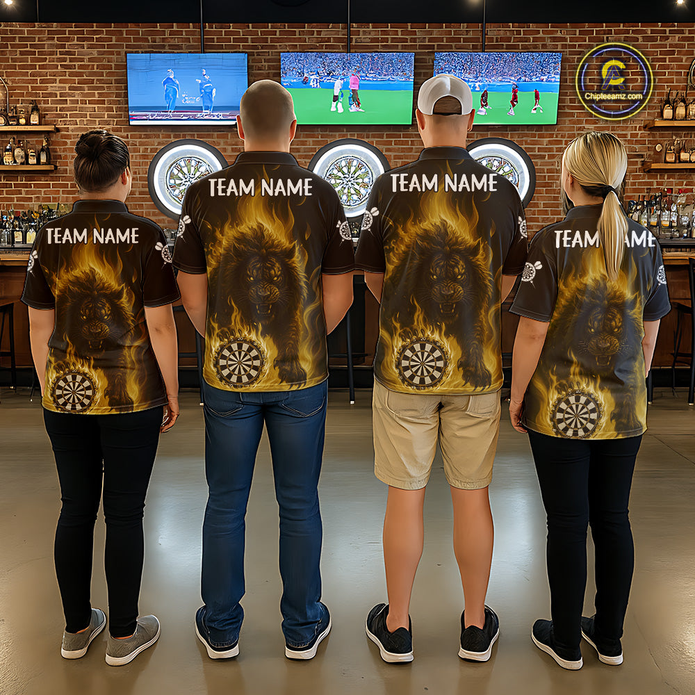 Yellow Flaming Lion Darts Shirts For Women Custom Fire Darts League Jersey Team Polo & 1/4 Zip TDM6066