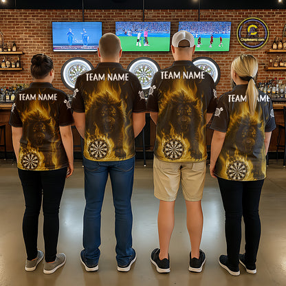 Yellow Flaming Lion Darts Shirts For Women Custom Fire Darts League Jersey Team Polo & 1/4 Zip TDM6066