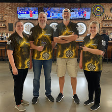 Load image into Gallery viewer, Yellow Flaming Lion Darts Shirts For Men Custom Fire Darts League Jersey Team Polo &amp; 1/4 Zip TDM6066