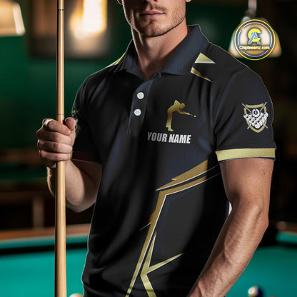 Billiard Jerseys For Men Custom Polo & Quarter-Zip Billiard Team Shirts, 8 Ball Pool Shirt |Gold TDM3978