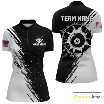 Black And White 8 Ball Billiard Pool Shirts For Women Custom Billiard Tournament Team Jersey TDM7236