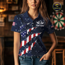 Load image into Gallery viewer, Personalized American Flag Navy Dart Pattern Polo &amp; Quarter Zip For Women, Patriotic Darts Jersey TDM4996