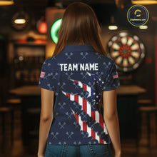 Load image into Gallery viewer, Personalized American Flag Navy Dart Pattern Polo &amp; Quarter Zip For Women, Patriotic Darts Jersey TDM4996