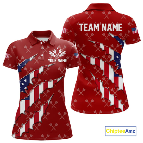 Personalized American Flag Red Dart Pattern Polo & Quarter Zip For Women, Patriotic Darts Jersey TDM4997