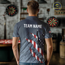 Load image into Gallery viewer, American Flag Grey Grunge Darts Polo &amp; Quarter Zip Custom Dart Shirt For Men Patriotic Dart Jersey TDM4998