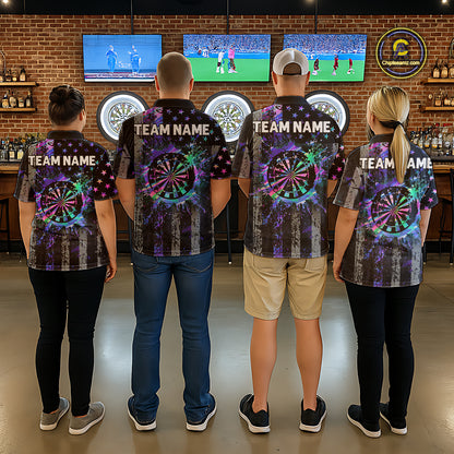 Custom Holographic Grunge US Flag Darts Shirt For Men, Patriotic Darts Team Jerseys Polo & 1/4 Zip TDM5455