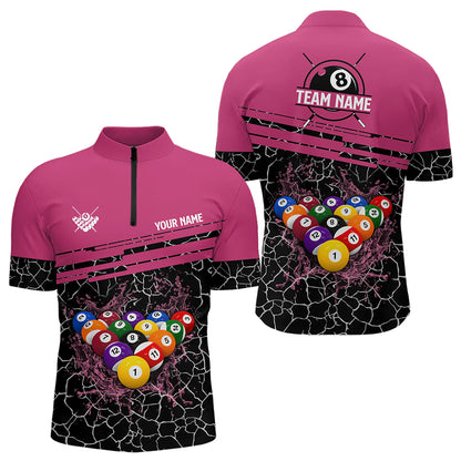 Personalized Pink Pool Balls Crack Pattern Men Billiard Shirts Custom Billiard Jerseys For Team TDM3420