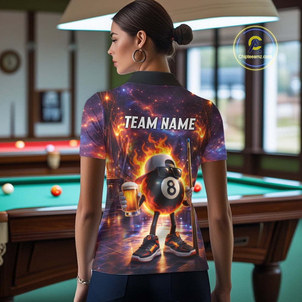Flame 8 Ball Billiard Shirt For Women Custom Funny Pool Shirt, Billiard Team Jersey Polo & 1/4 Zip TDM5714