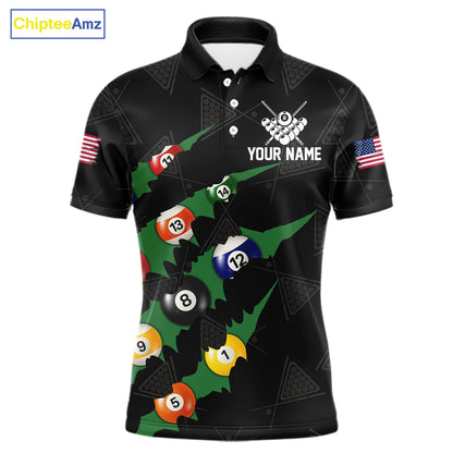 Personalized Scratch Black 8 Ball Billiard Shirt For Men, Pool Team Jersey Polo 1/4 Zip |Green TDM6070