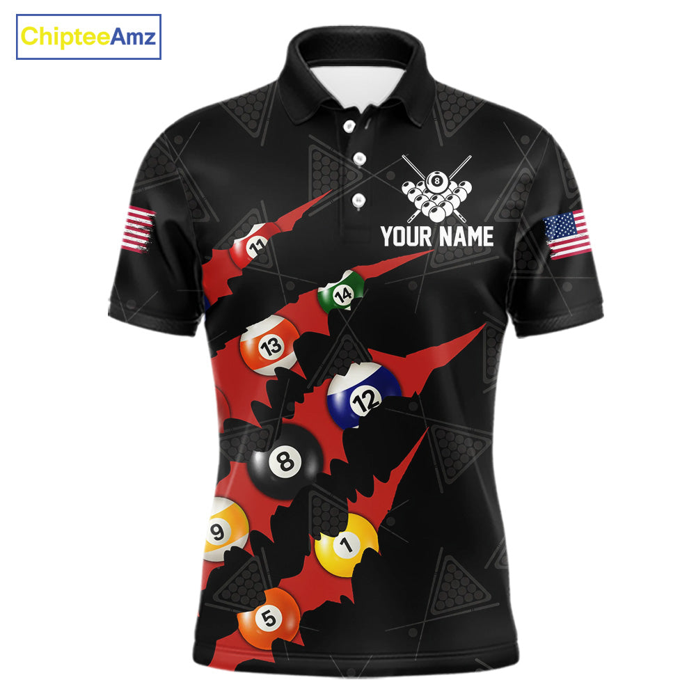 Personalized Scratch Black 8 Ball Billiard Shirt For Men, Pool Team Jersey Polo 1/4 Zip |Red TDM6072