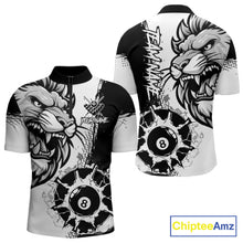 Load image into Gallery viewer, Black And White Funny Lion Billiard Shirt For Men Custom 8 Ball Pool Team Jersey Polo &amp; 1/4 Zip TDM6321