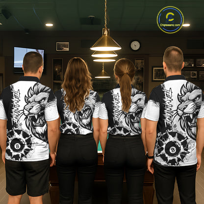 Black And White Funny Lion Billiard Shirt For Men Custom 8 Ball Pool Team Jersey Polo & 1/4 Zip TDM6321